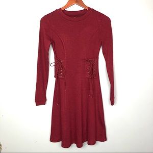 Antropologíe ERI+ALI fit and flare sweater dress XXS Burgandy Crew neck